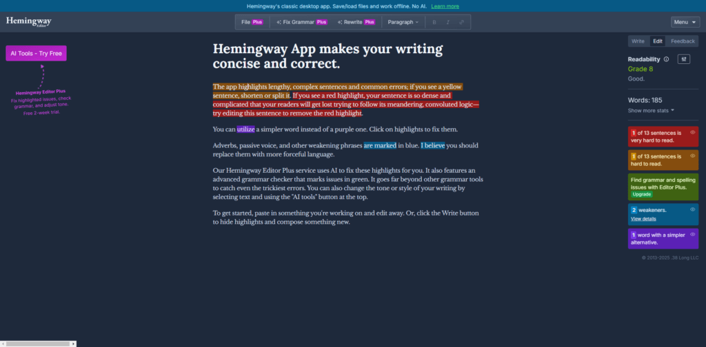 Hemingway Editor for Readability