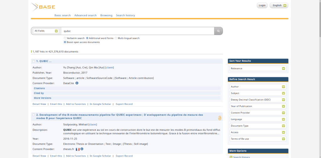 BASE search engine for open access documents