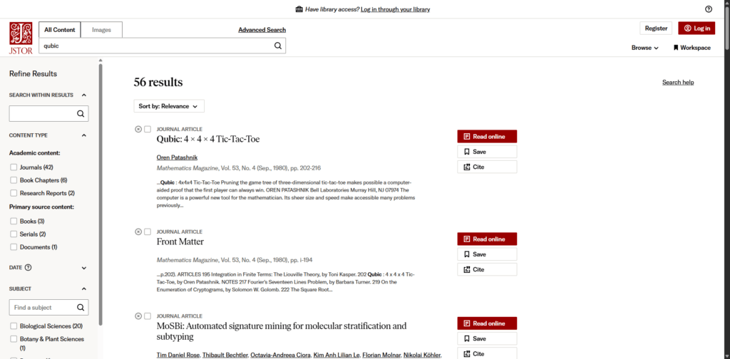 JSTOR archive for humanities and social sciences