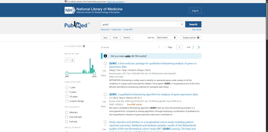 PubMed search interface for medical and life sciences