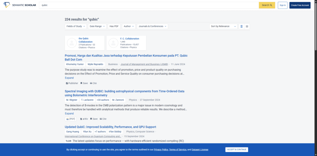 Semantic Scholar AI research dashboard