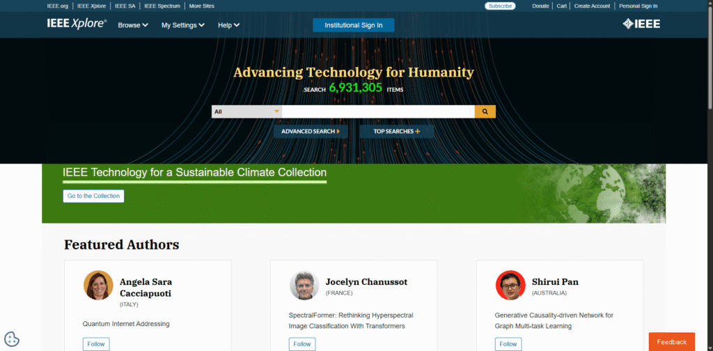 IEEE Xplore interface showing search and filtering for technical papers