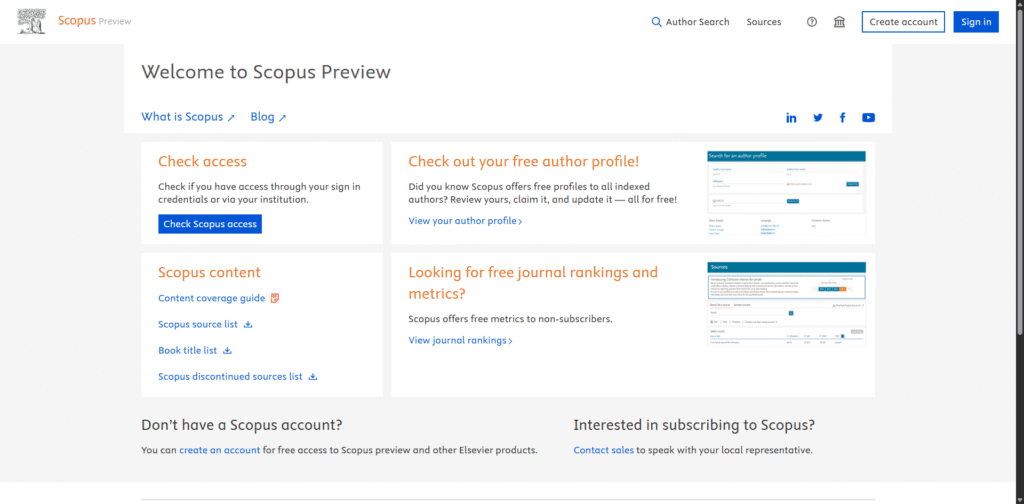 Scopus search results and analytics features
