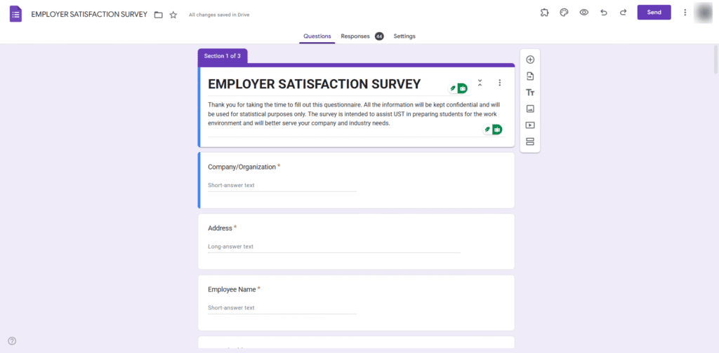 Google Form Questionnaire for Research