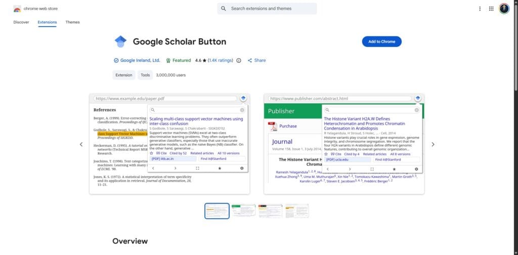 Google Scholar Button Chrome Extension Interface